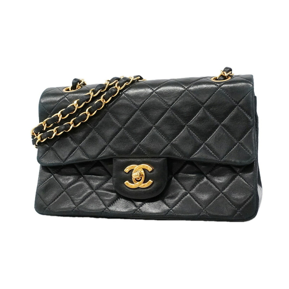Chanel Matelassé Shoulder Bag, Double Flap, Chain, Lambskin, Black, Women's